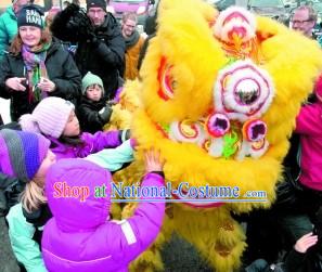 Yellow Happy New Year Supreme Quality Lion Dance Costume Complete Set