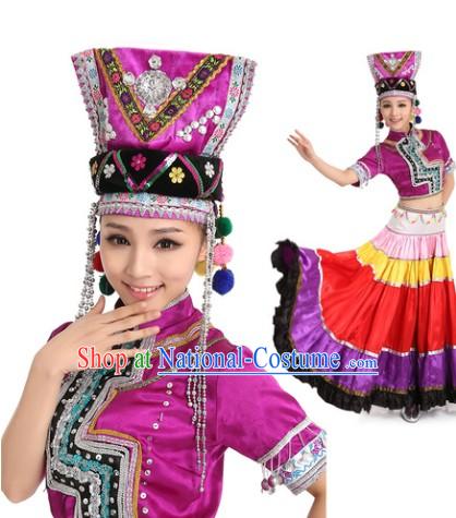 Yi Minority Dance Costumes and Butterfly Headdress for Women