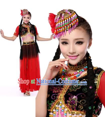 Traditional Xinjiang Dance Costumes and Headdress for Women