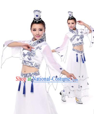 Professional Chinese Classic Ceramics Dance Costumes and Headwear Complete Set for Women