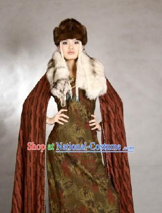 Traditional Mongolian Ceremony Dress and Hat Complete Set for Women