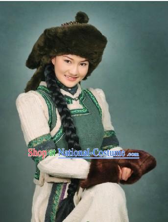 Traditional Mongolian Clothes and Hat Complete Set for Women