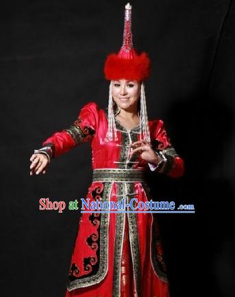 Traditional Mongolian Noblewoman Attire and Hat Complete Set