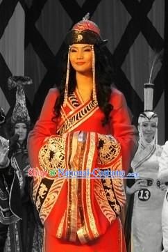 Chinese Traditional Ethnic Mongolian Suit and Hat for Women