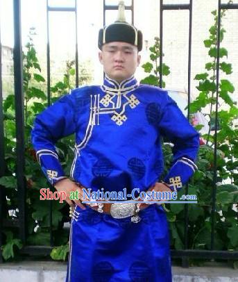 Traditional Mongolian Daily Clothes and Hat Complete Set for Men