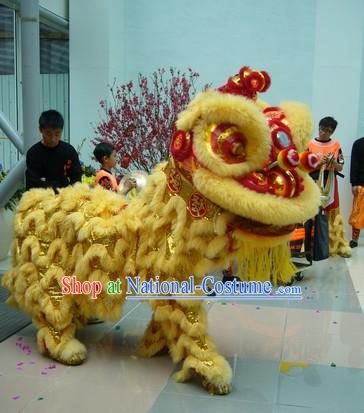 Beige Natural Sheep Fur Hok San Lion Dance Outfit Complete Set