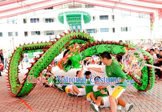 Twice Use Luminous Green Dragon Dance Head and Costume Complete Set