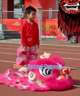 Children Size Pink Fur Lion Dance Costumes Complete Set