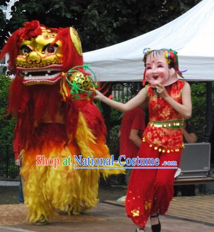 Chinese Year Northern Lion Dance Costume and Leading Dancer Costume Complete Set