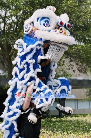 White and Blue Competition and Parade Adults Lion Dance Costume Complete Set