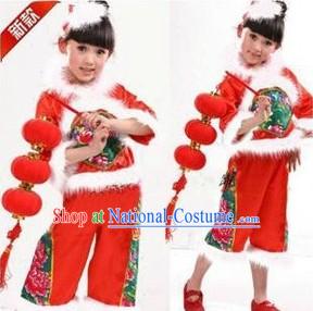 Traditional Chinese Red Lantern Dance Costumes for Girls