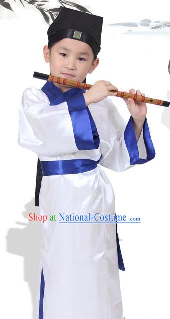 Ancient Chinese Stage Performance Boy Student Costumes and Hat