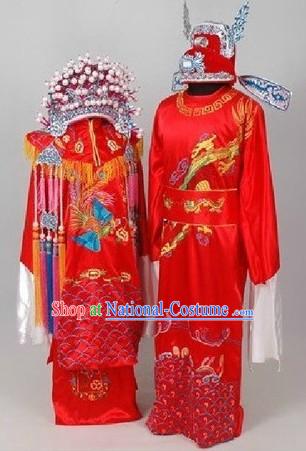 Traditional Chinese Wedding Dresses and Hats for Brides and Bridegrooms