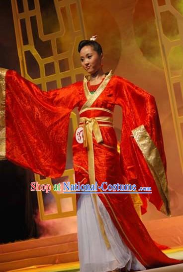 Ancient Chinese Red Hanfu Beauty Contest Costumes for Women