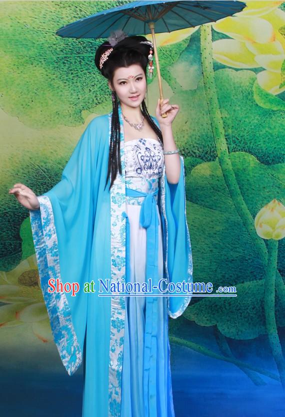 Ancient Chinese Tang Dynasty Blue Clothes for Women