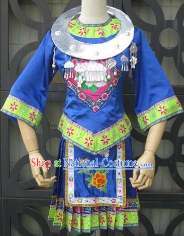 Chinese Miao Ethnic Embroidered Dance Costume and Necklace for Women