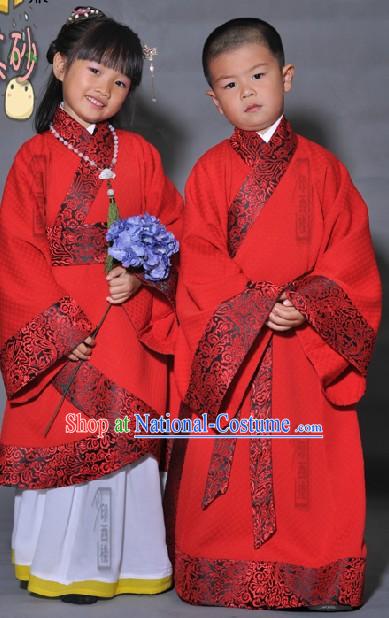 Ancient Chinese Red Hanfu Clothing Complete Set for Boy or Girl