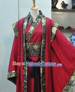 Ancient Chinese Red Bridegroom Wedding Dress Set for Men