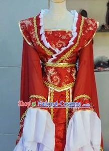 Ancient Chinese Red and White Wedding Dress for Brides