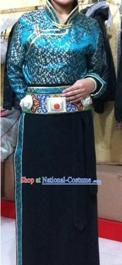 Traditional Chinese Blue Tibetan Robe Set for Women