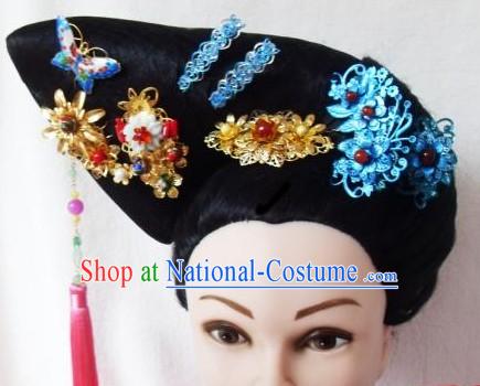 Qing Dynasty Imperial Concubine Handmade Wig and Hair Accessories