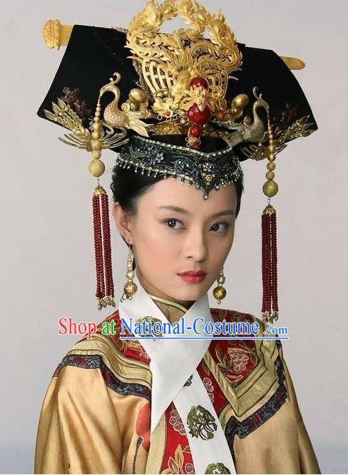 Qing Dynasty Imperial Empress Handmade Phoenix Wig and Hair Accessories