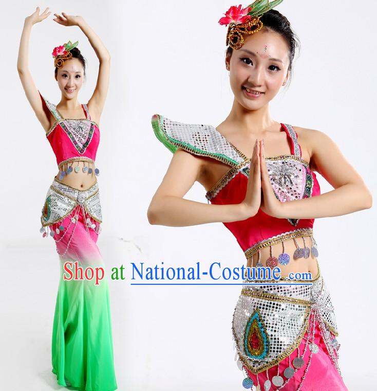 Dai Nationality Dance Costumes and Headpiece for Women