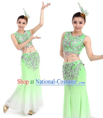 Chinese Dai Ethnic Costumes and Headpiece for Women