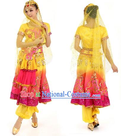 Yellow Indian Dance Costumes and Hat for Women