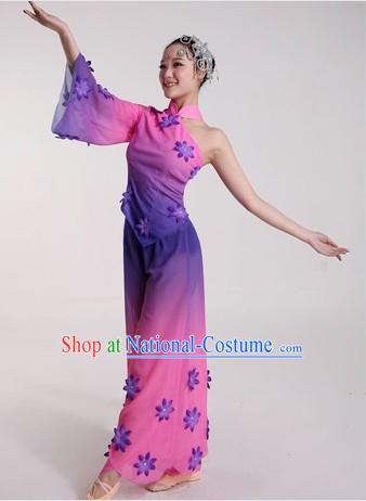 Purple Chinese Color Transition Dance Costumes and Headpiece for Ladies