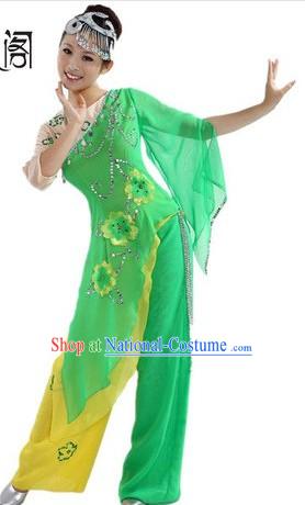 Chinese Green Leaf Costumes and Headpiece for Ladies