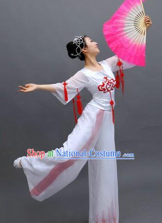 Chinese White Fan Dance Costumes and Headpiece for Ladies