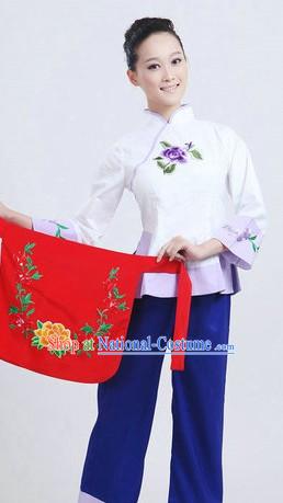 Chinese Folk Yangge Dancing Costumes and Headpiece for Women