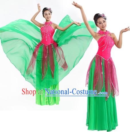 Chinese Classic Lotus Dance Costumes and Headpiece for Women