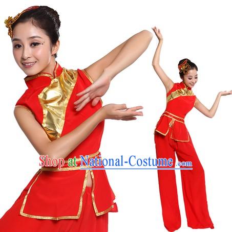 Chinese Fan or Ribbon Dance Costumes and Headpiece for Women