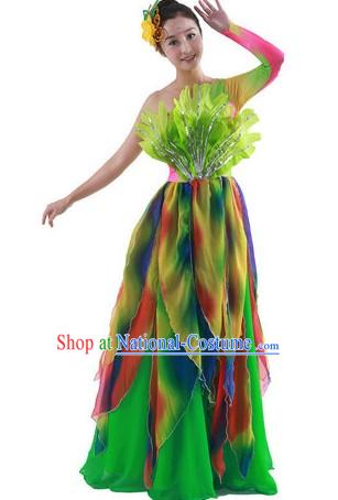 Chinese Classical Rainbow Dance Costumes and Headpiece for Women