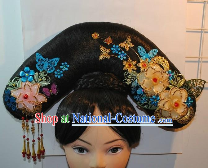 Qing Dynasty Chinese Imperial Princess Wig and Hair Accessories Set for Women