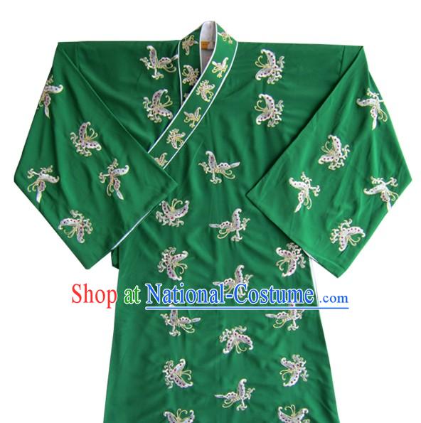 Green Chinese Peking Opera Embroidered Butterfly Costume and Hat for Men