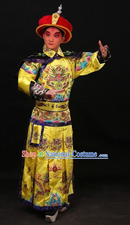 Chinese Qing Dynasty Qian Long Emperor Embroidered Dragon Robe and Crown for Men