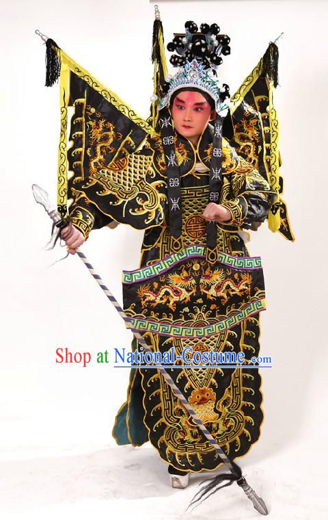 Chinese Opera Embroidered Wusheng General Armor Costumes and Helmet for Men