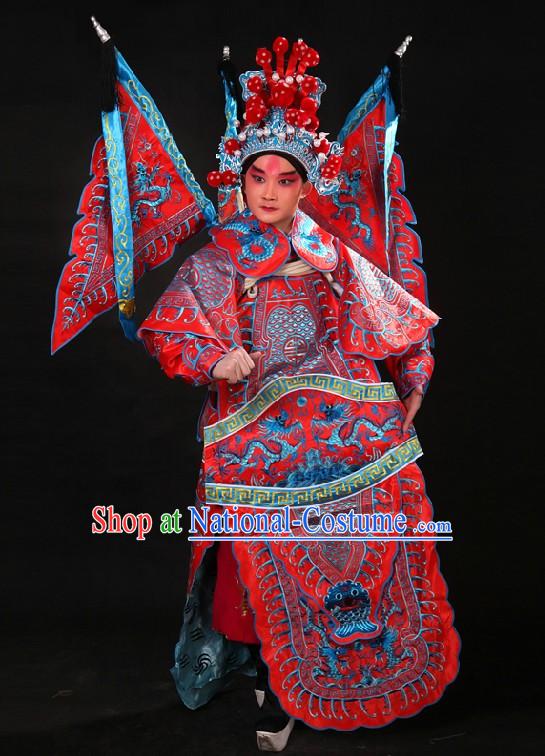 Chinese Opera Embroidered Wu Sheng General Armor Costume and Helmet for Men