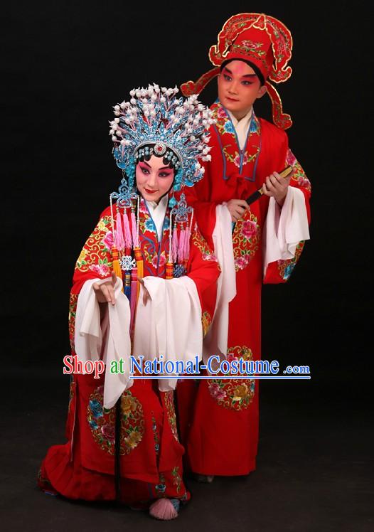 Traditional Chinese Embroidered Flower Wedding Dress Two Sets for Men and Women