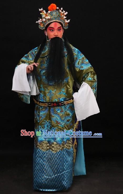 Chinese Beijing Opera Embroidered Dragon Robe and Helmet for Men