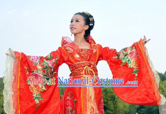 Ancient Chinese Red Peony Wedding Clothes for Women