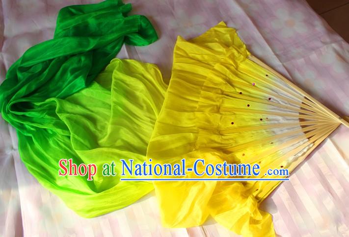 Chinese Yellow to Green Colour Transition Long Silk Dance Fan