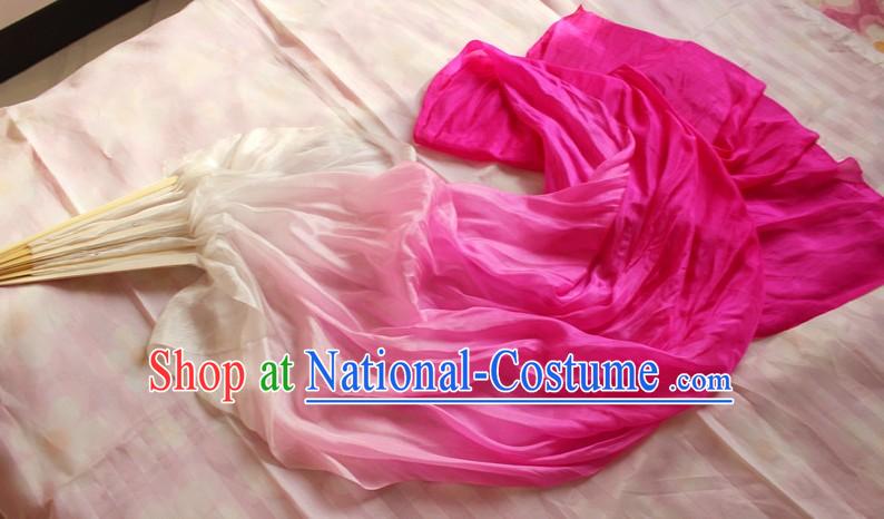 Chinese White to Pink Colour Transition Long Silk Fan Veils