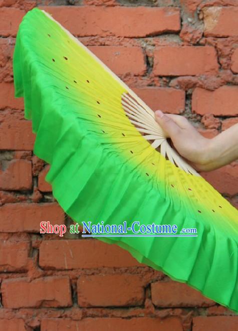 Handmade Yellow to Green Color Transition Pure Silk Dance Fan