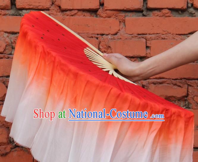 Double Sides Red to White Color Transition Silk Dance Fan