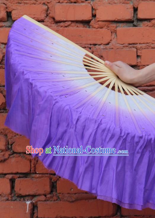 Double Sides White to Purple Color Transition Silk Dance Fan