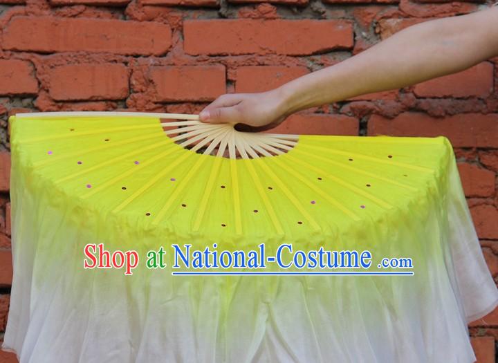 Double Sides Yellow to White Color Transition Silk Dance Fan